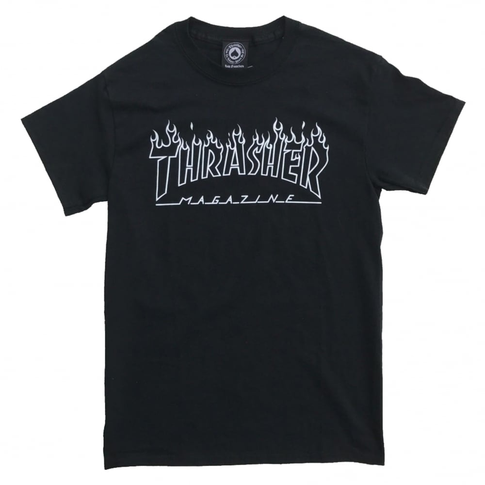 Flame Outline T-Shirt - Black - Black