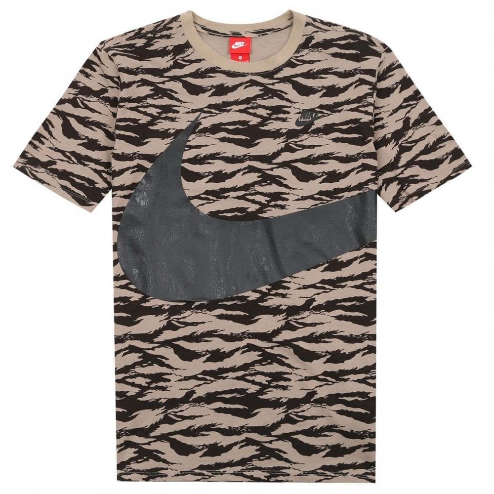 All Over Print Swoosh T-Shirt - Khaki/Black
