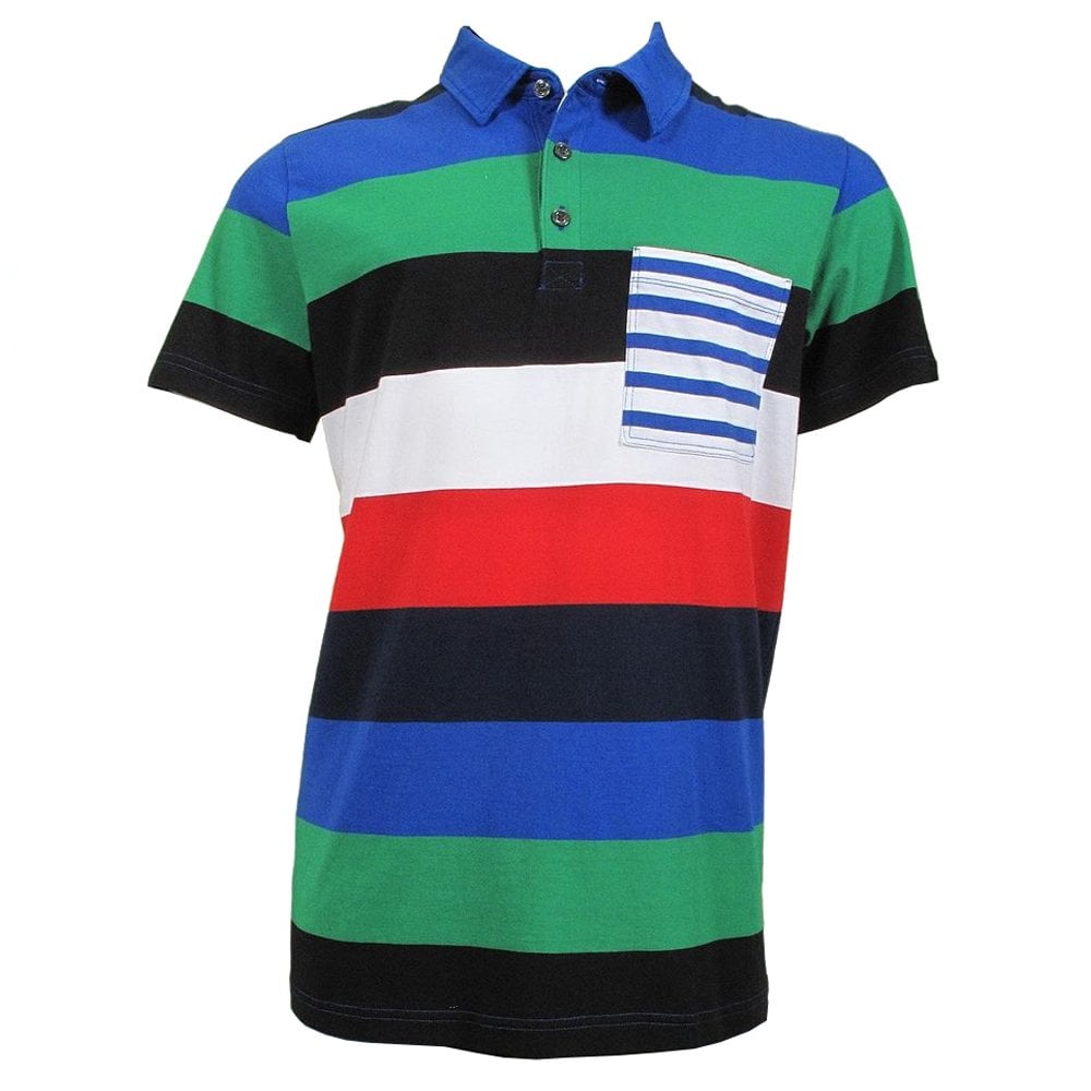 Block Stripe Polo Shirt - Blue