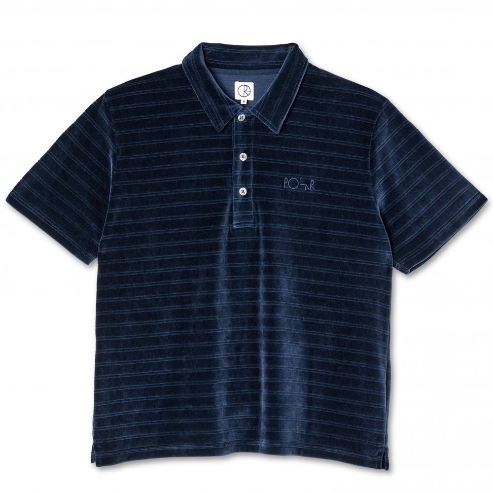 Stripe Velour Polo Shirt - Navy