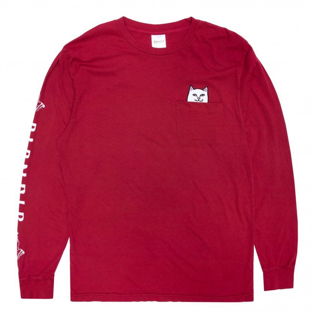 Nermal Pocket Long Sleeve T-Shirt - Burgundy