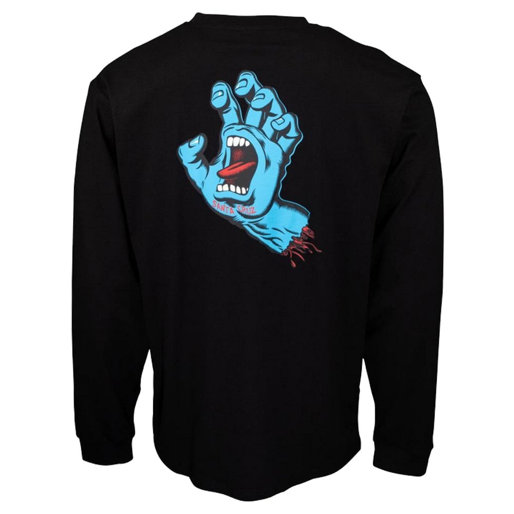 Screaming Hand Chest Long Sleeve T-Shirt - Black