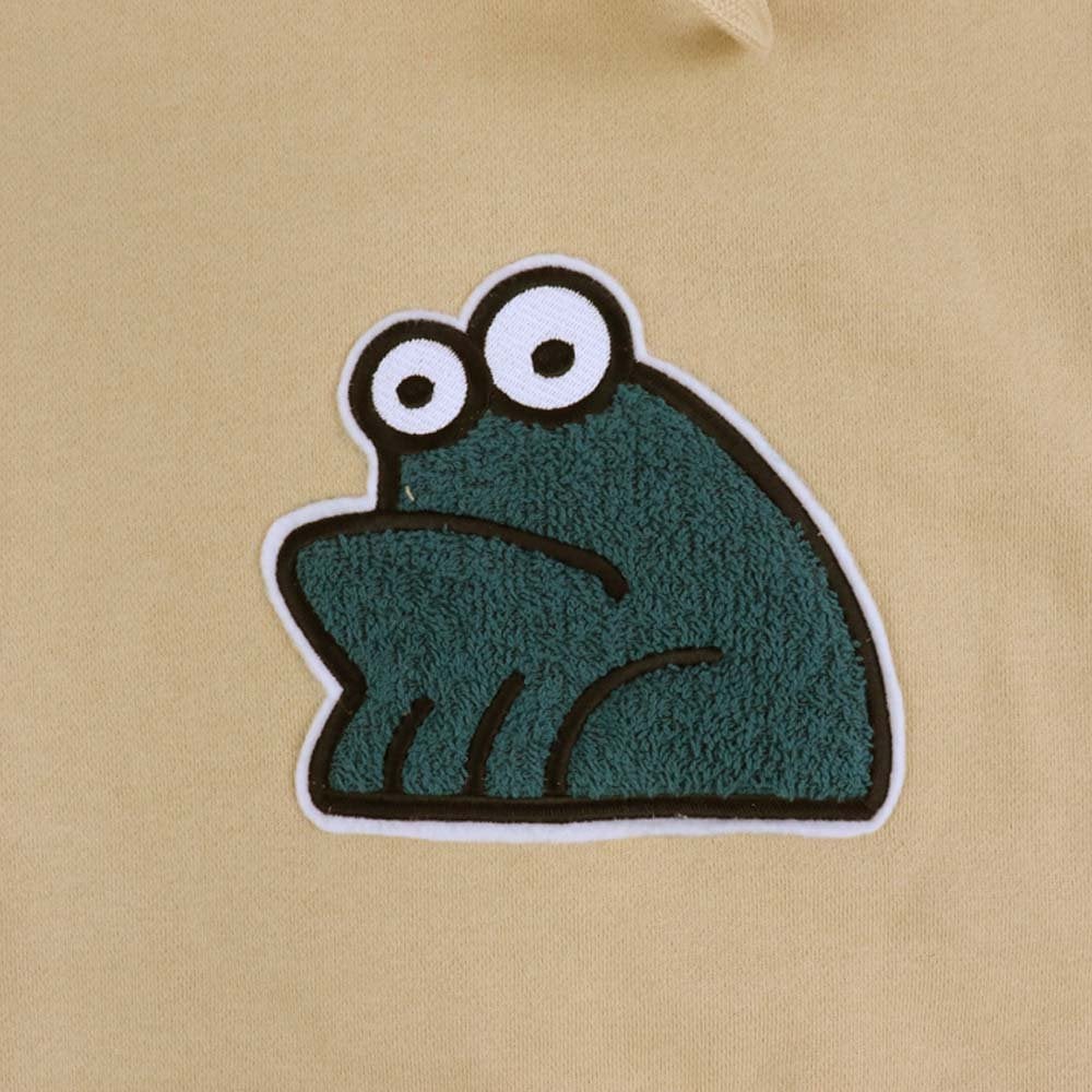 Applique Sad Frog Hood - Tan
