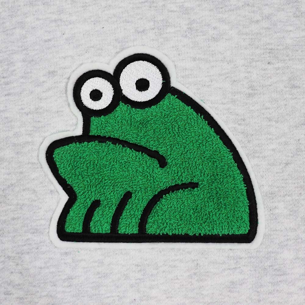 Applique Sad Frog Hood - Ash Heather