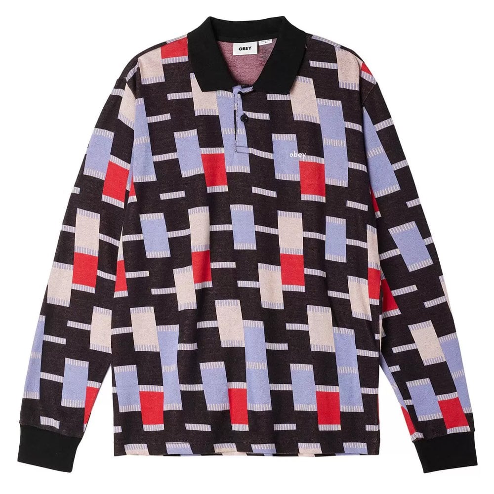 Craft Jacquard Long Sleeve Polo Shirt - Black Multi