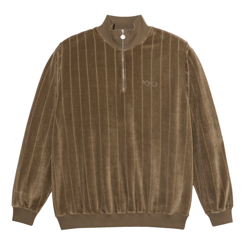 Stripe Velour Zip Neck Sweatshirt - Beech