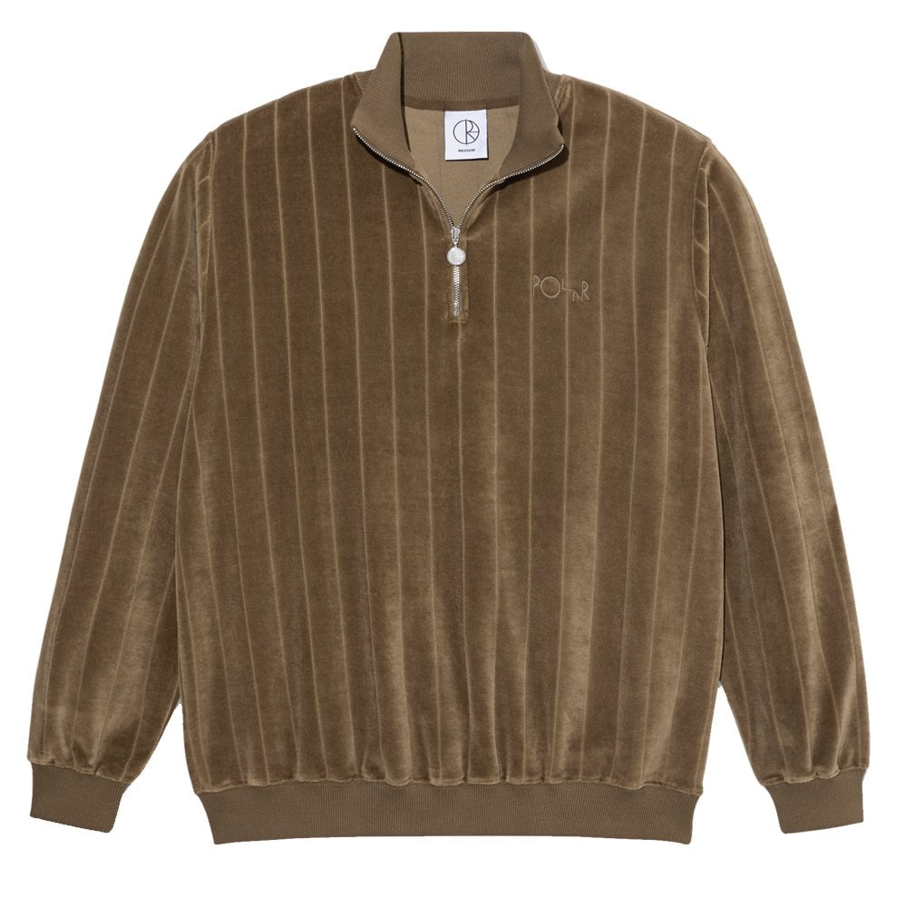 Stripe Velour Zip Neck Sweatshirt - Beech