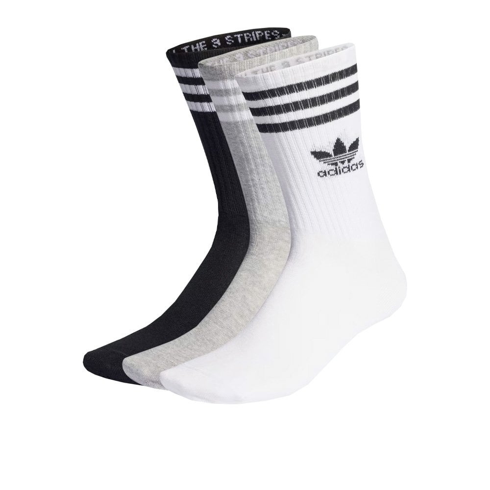 Mid Cut Crew Socks 3 Pack - Wht/Grey/Blk
