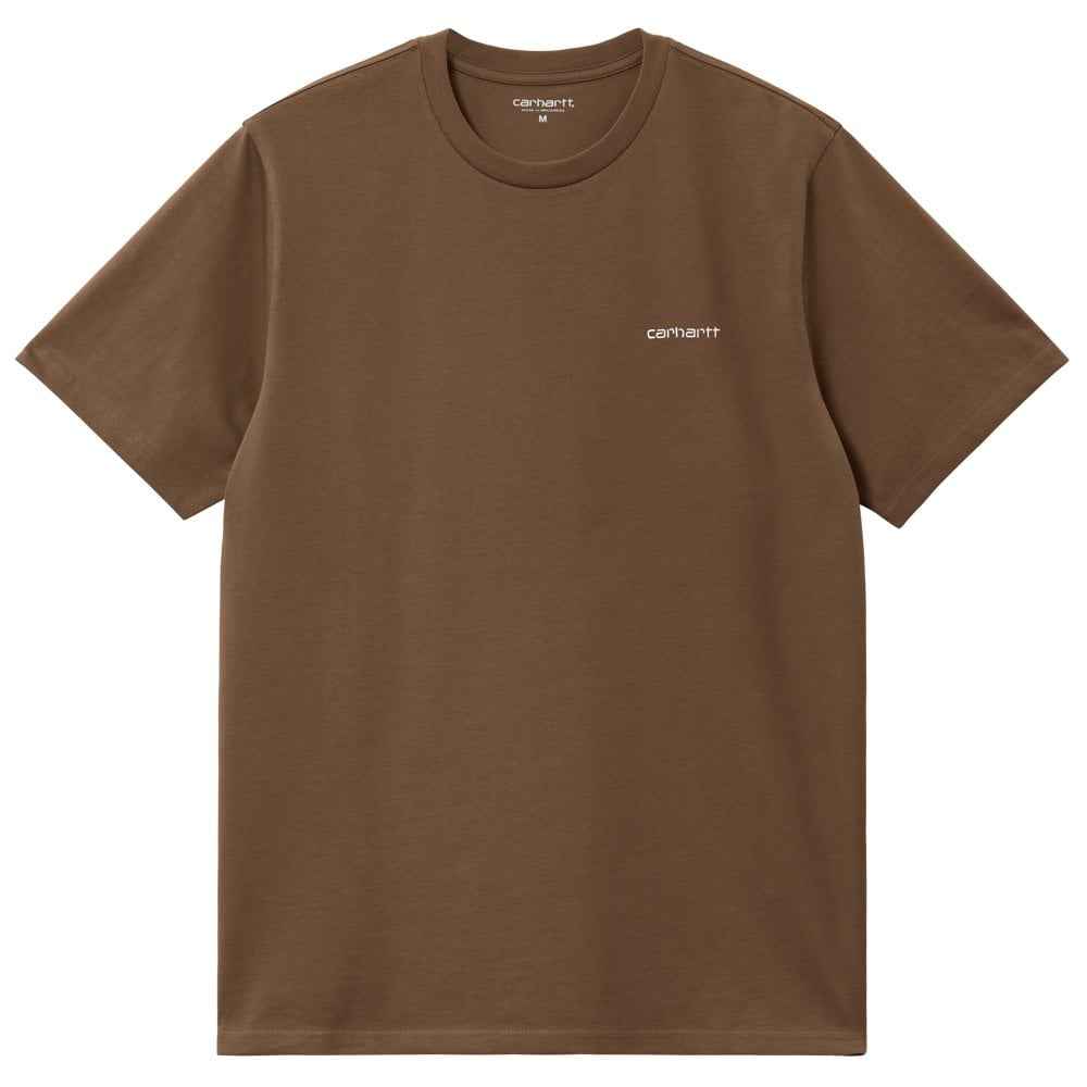 Short Sleeve Script Embroidered T-Shirt  - Lumber/White
