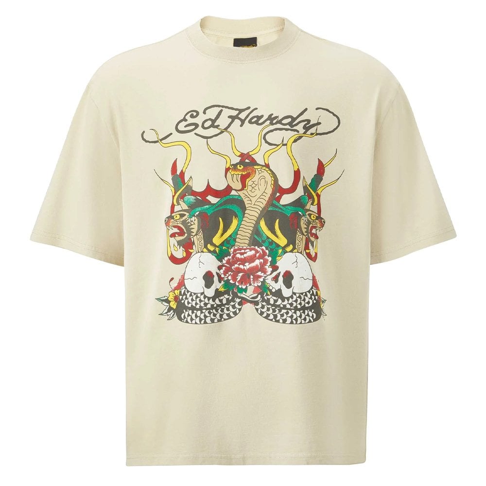 Snake & Skull Fire T-Shirt - Beige