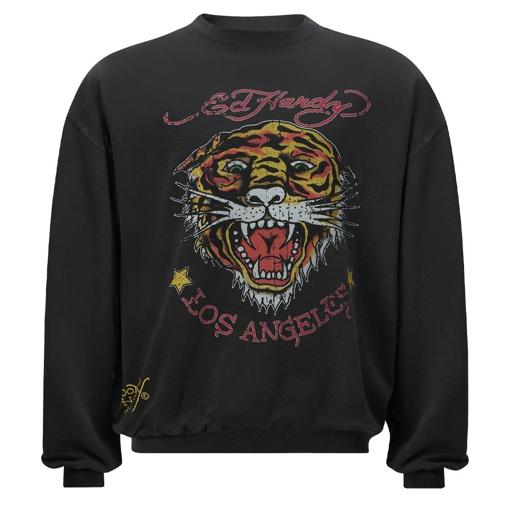 Tiger-Vintage Roar Crewneck Sweatshirt - Black