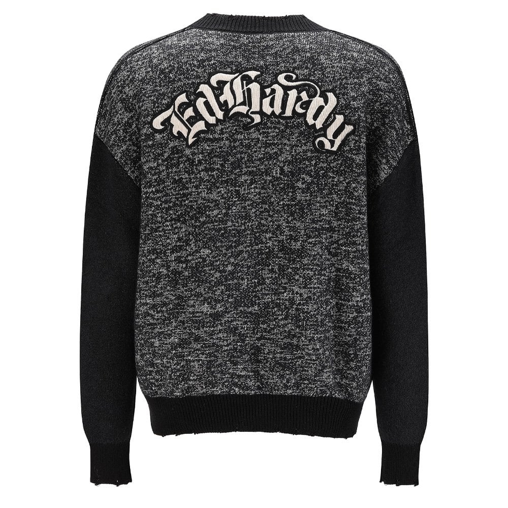 Lucky 13 Skull Jacquard Knit Cardigan - Beige/Black