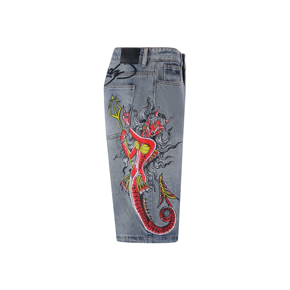 Devil Mermaid Denim Shorts - Blue
