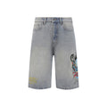 Medusa Dragon Denim Skater Shorts - Bleach