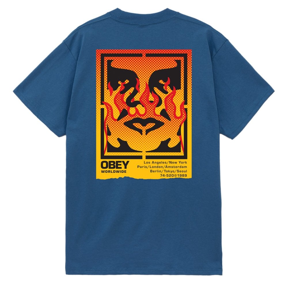 Icon Stencil Flame T-Shirt - Harbour Blue