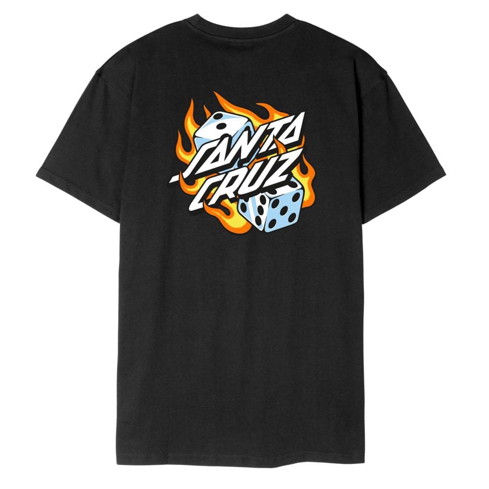 Flaming Dice Dot Chest T-Shirt - Black
