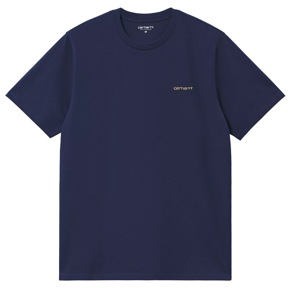 Short Sleeve Script Embroidered T-Shirt  - Ink/Air Yllw