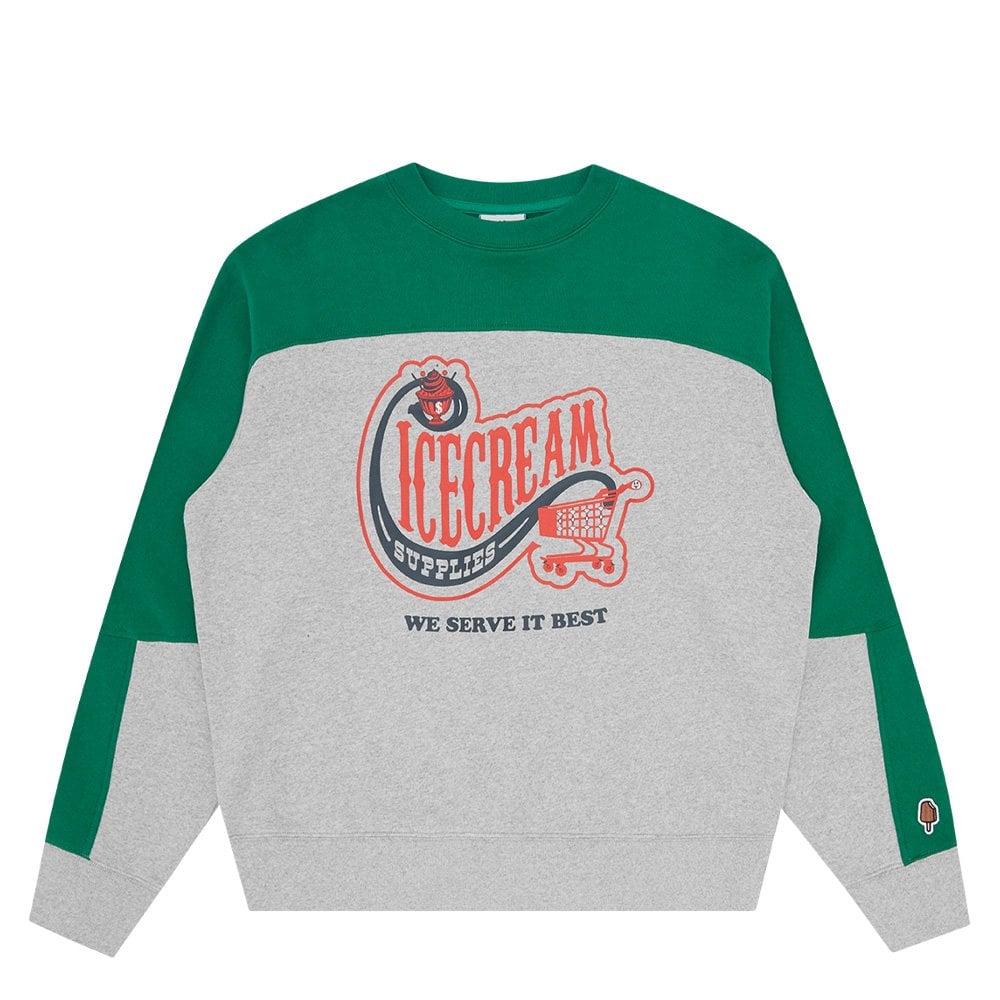 Convenience Store Panelled Crewneck - Grn/Hea Gry