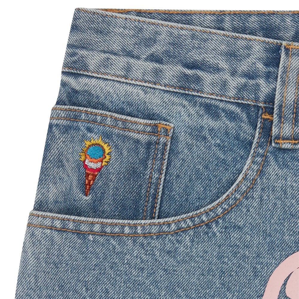 Running Dog Double Scoop Denim Pants - Hvy Wsh Blue