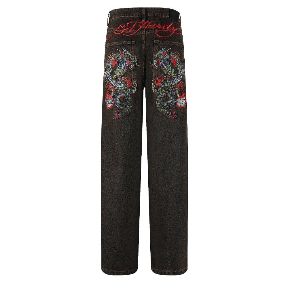 Fireball Dragon Dirty Wash Jeans - Brown
