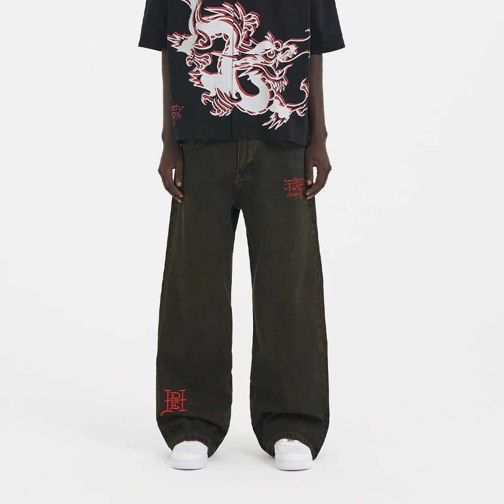 Fireball Dragon Dirty Wash Jeans - Brown