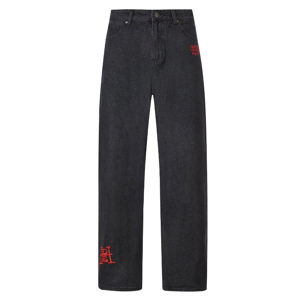 Snake Sever Tattoo Graphic Relaxed Jeans - Black
