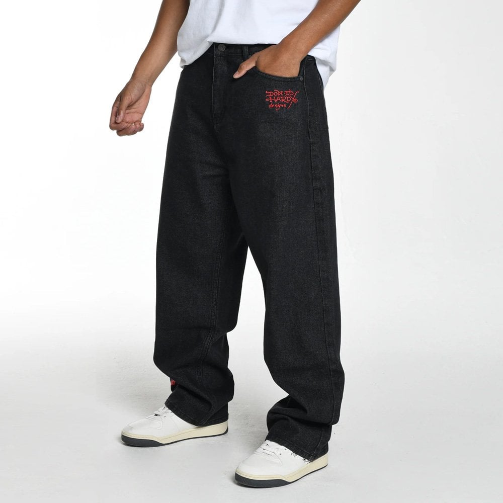Snake Sever Tattoo Graphic Relaxed Jeans - Black