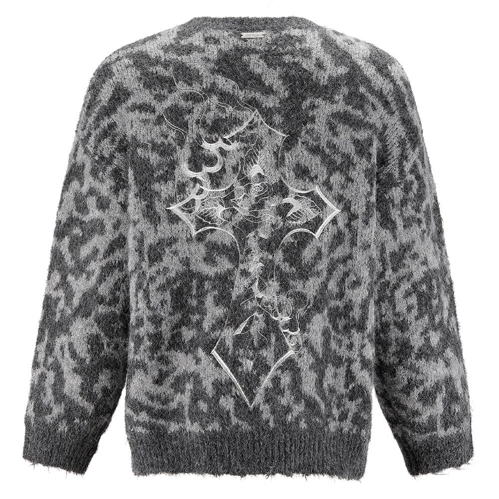 Intarsia Leopard Knitted Crew Jumper - Grey