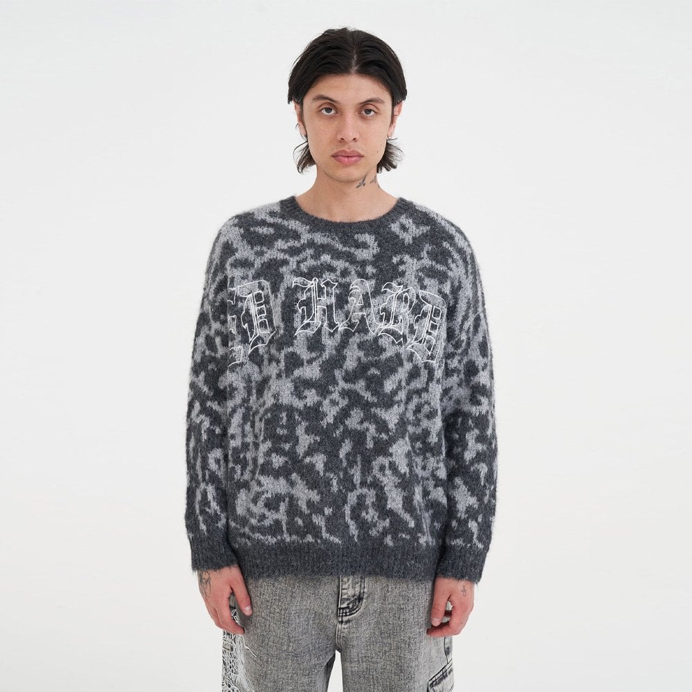 Intarsia Leopard Knitted Crew Jumper - Grey