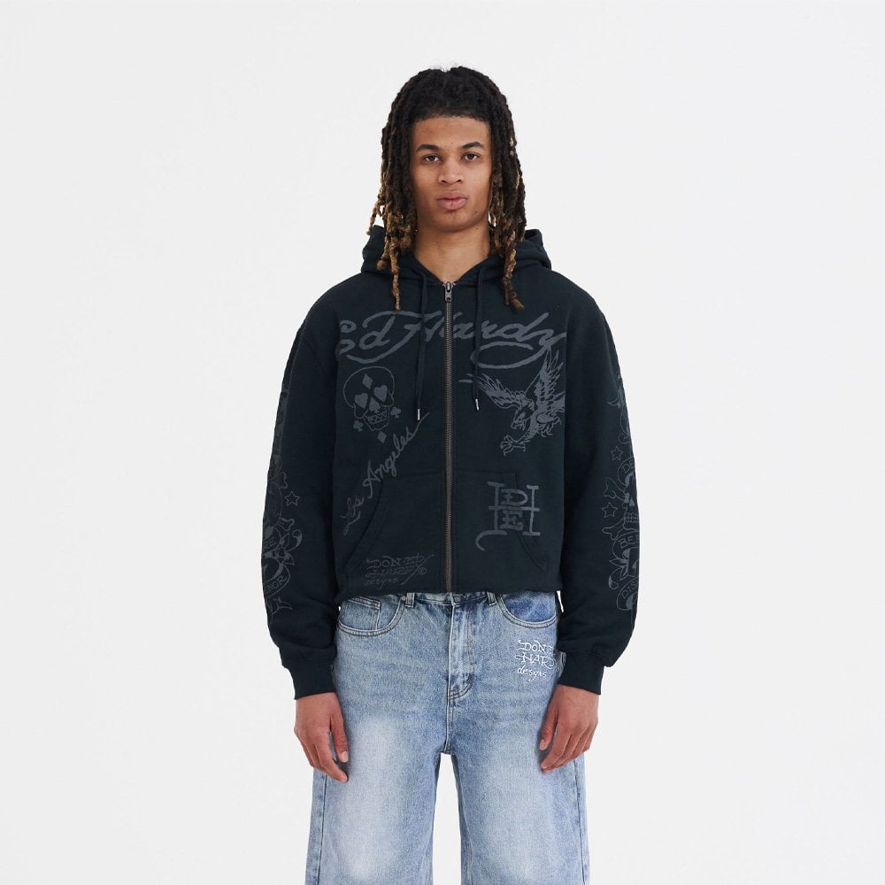Death Before Mono Zip Thru Hoodie - Washed Black