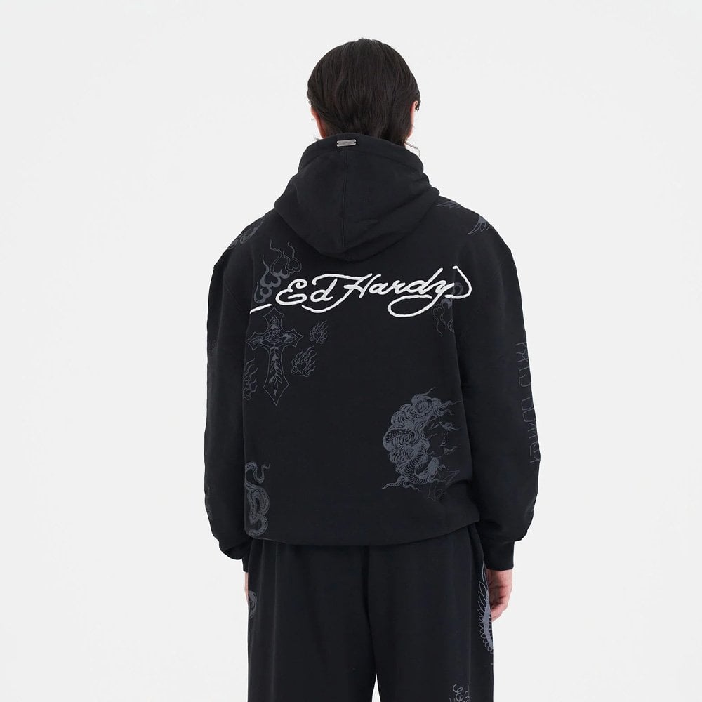 Tattoo Club Zip Thru Hoodie - Black
