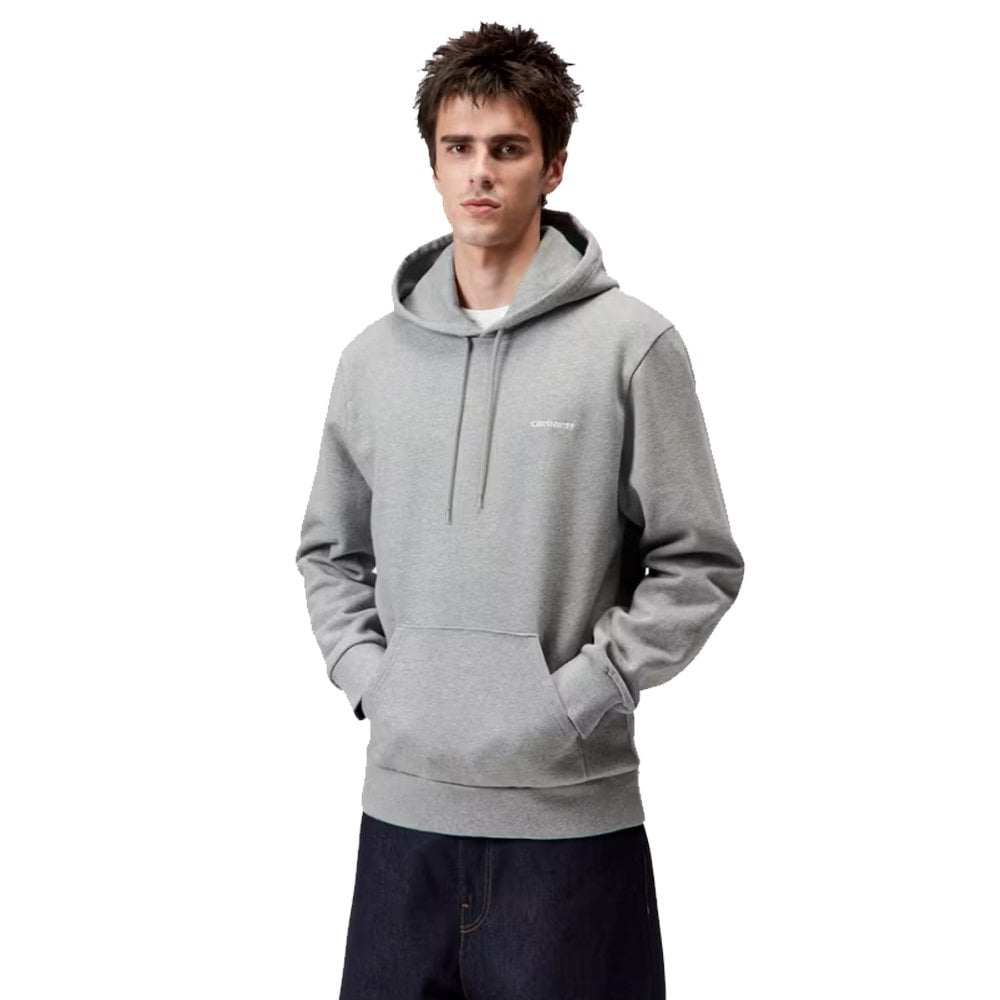 Hooded Script Embroidery Sweatshirt - Grey Hea/Wht