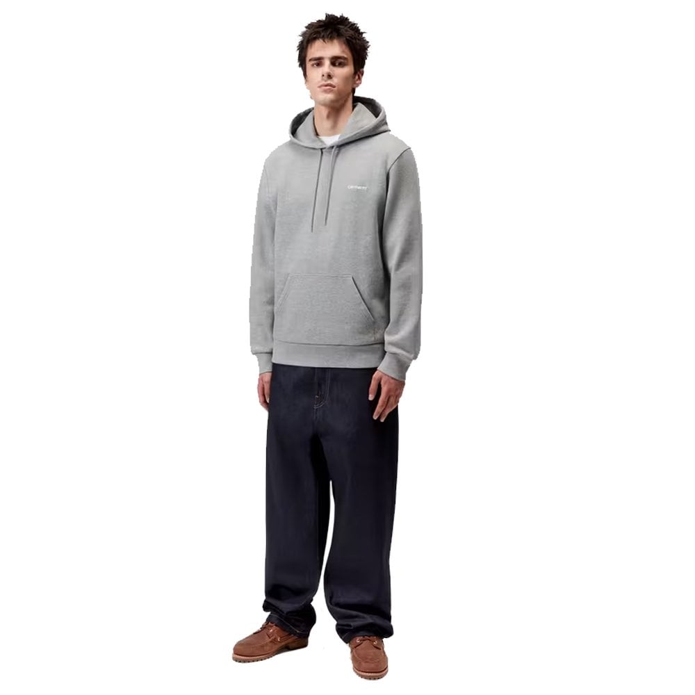 Hooded Script Embroidery Sweatshirt - Grey Hea/Wht