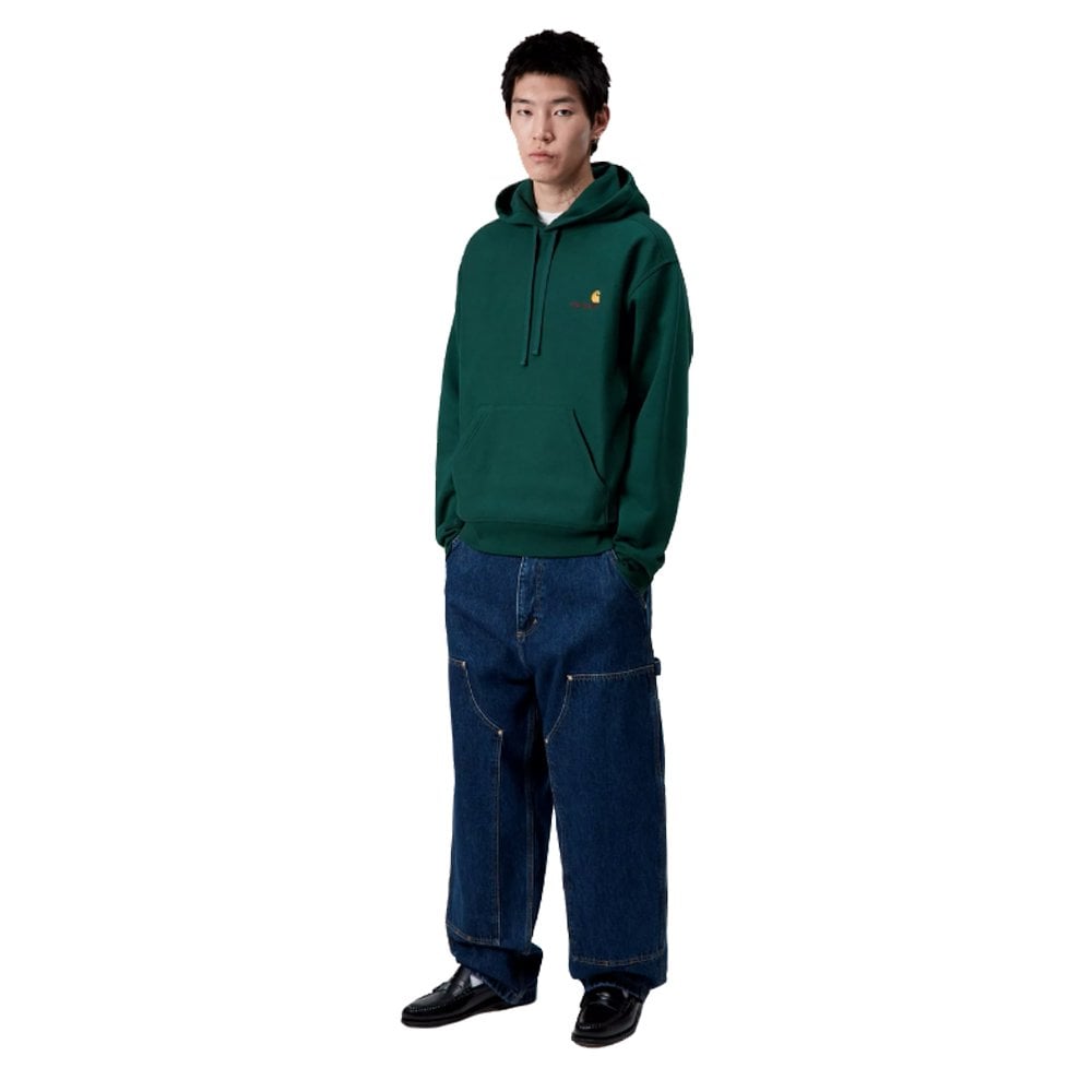 Hooded American Script Embroidery Sweatshirt - Dark Fir