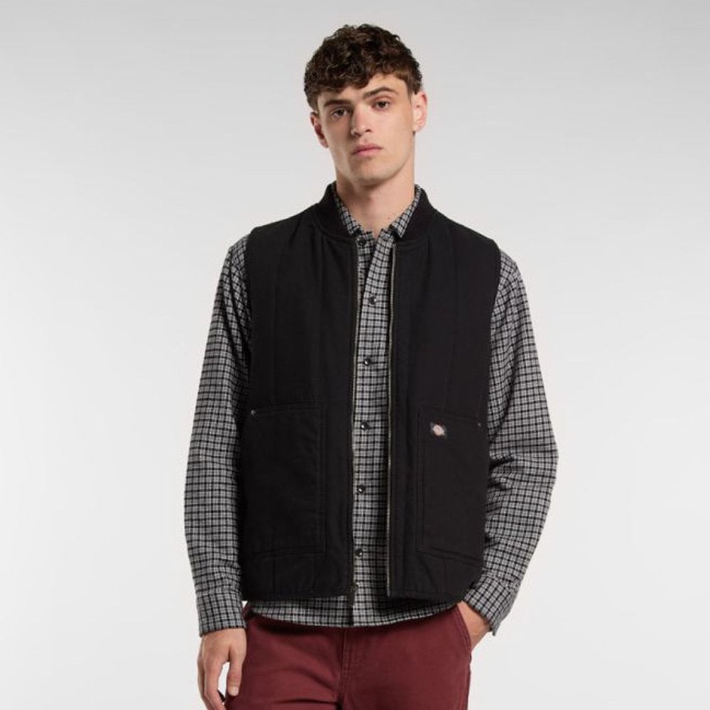 Quilted Canvas Gilet - Black