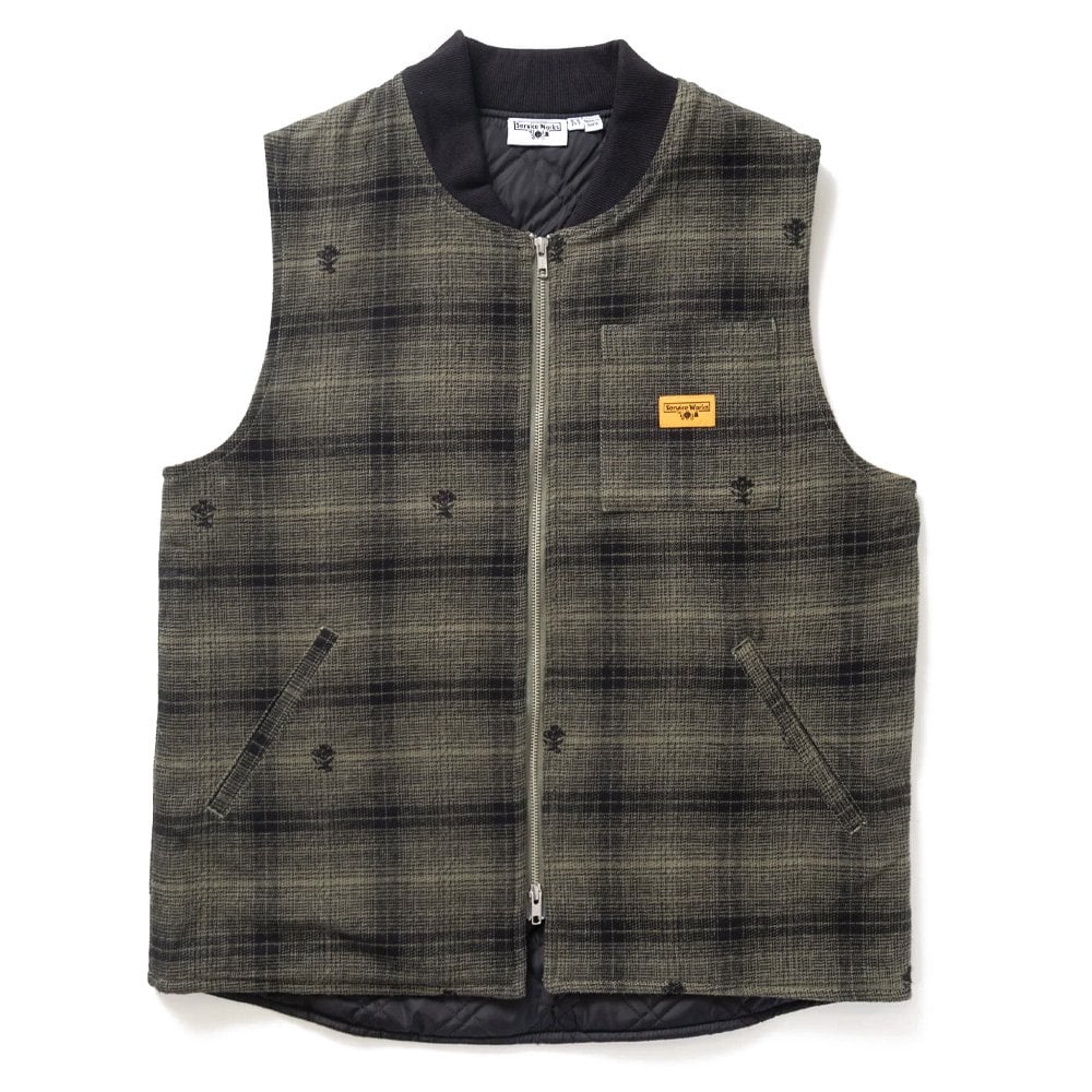 Thistle Plaid Padded Work Vest - Olive