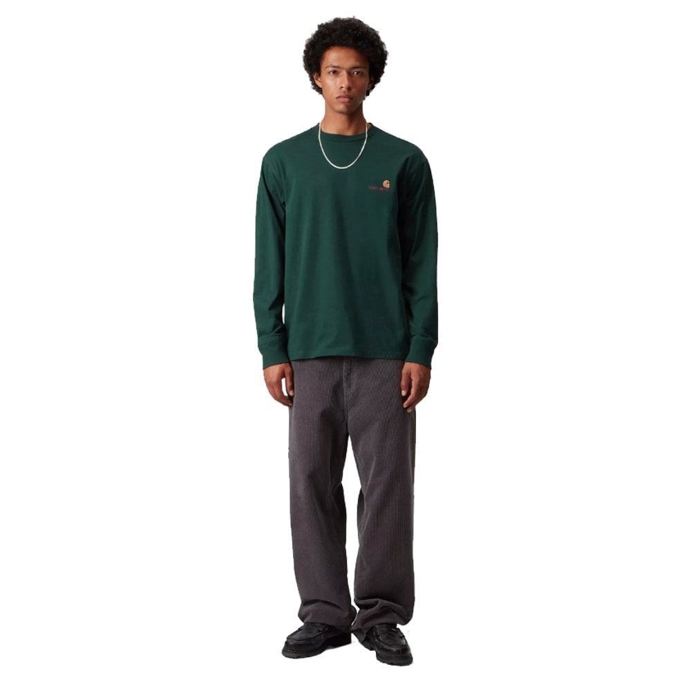 Long Sleeve American Script T-Shirt  - Dark Fir