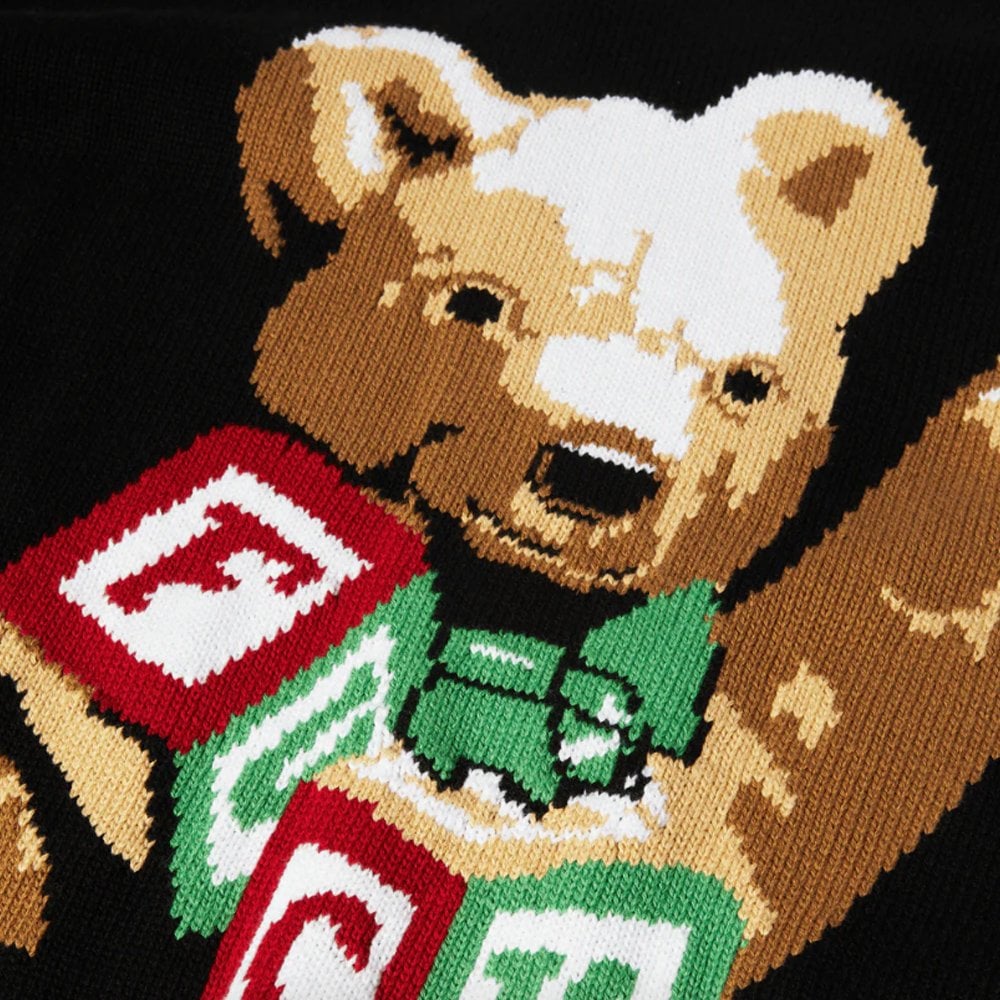 Gift Bear Intarsia Knitted Sweatshirt - Black