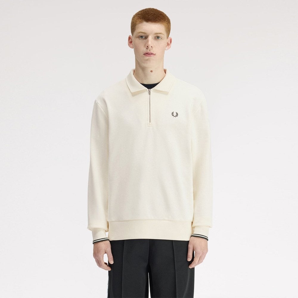 Half Zip Collared Sweatshirt - Ecru