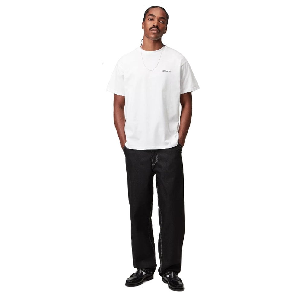 Short Sleeve Script Embroidery T-Shirt - White/Black