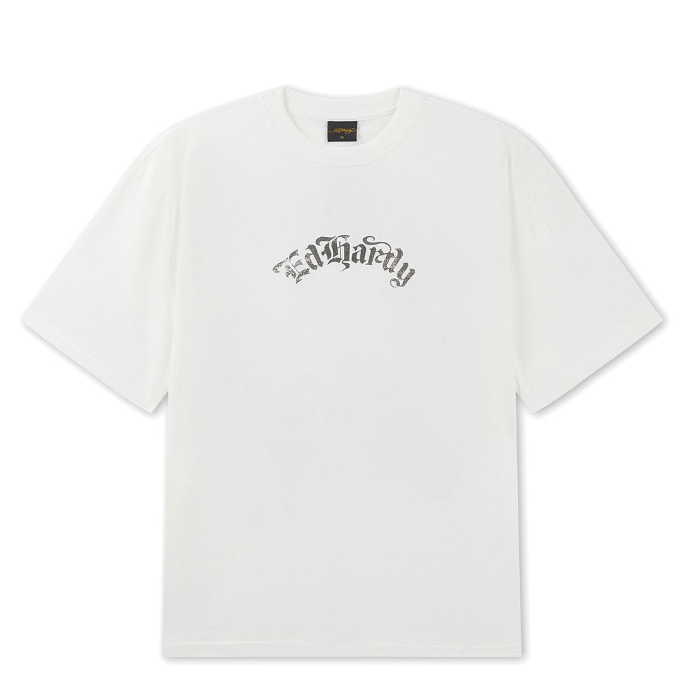 Faded Gothic Skull Relaxed T-Shirt  - White