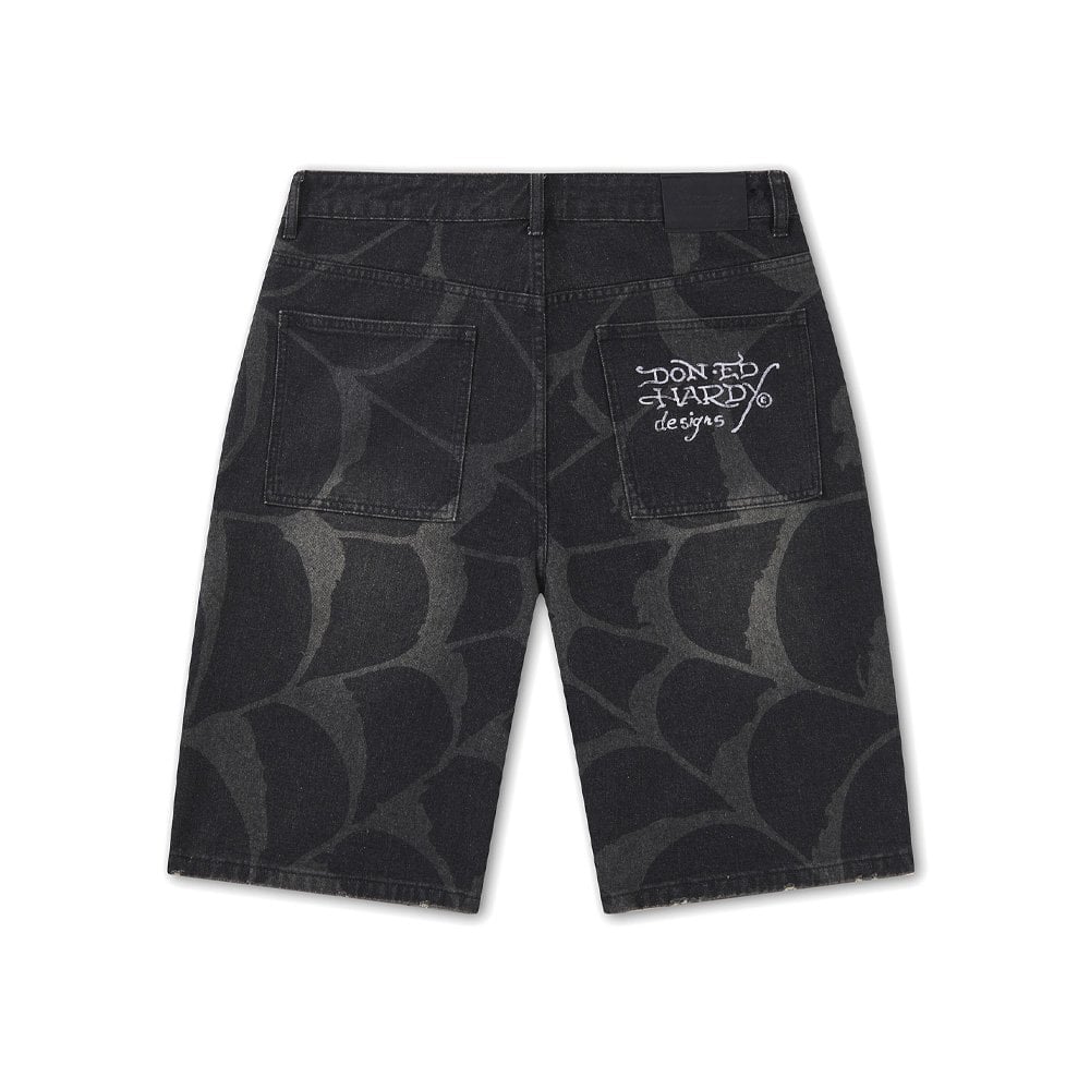 Gothic Cobweb Denim Jorts - Vint Charc