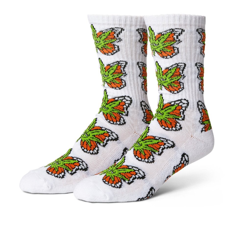 Green Budderfly Crew Socks - White