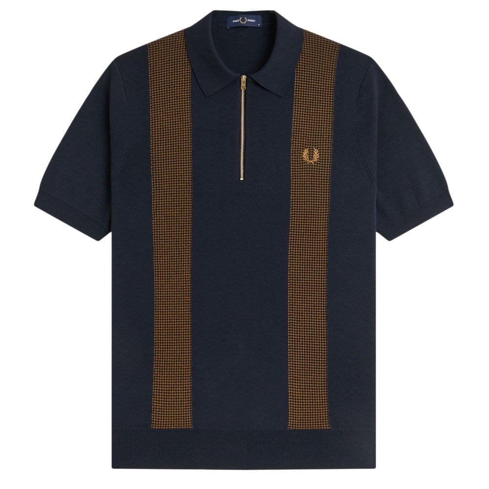 Panel Detail Knitted Polo Shirt - Navy