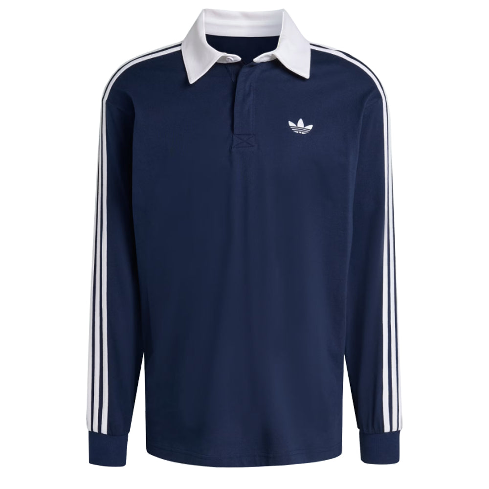 3 Stripes Rugby Long Sleeve Polo Shirt - Indigo/White