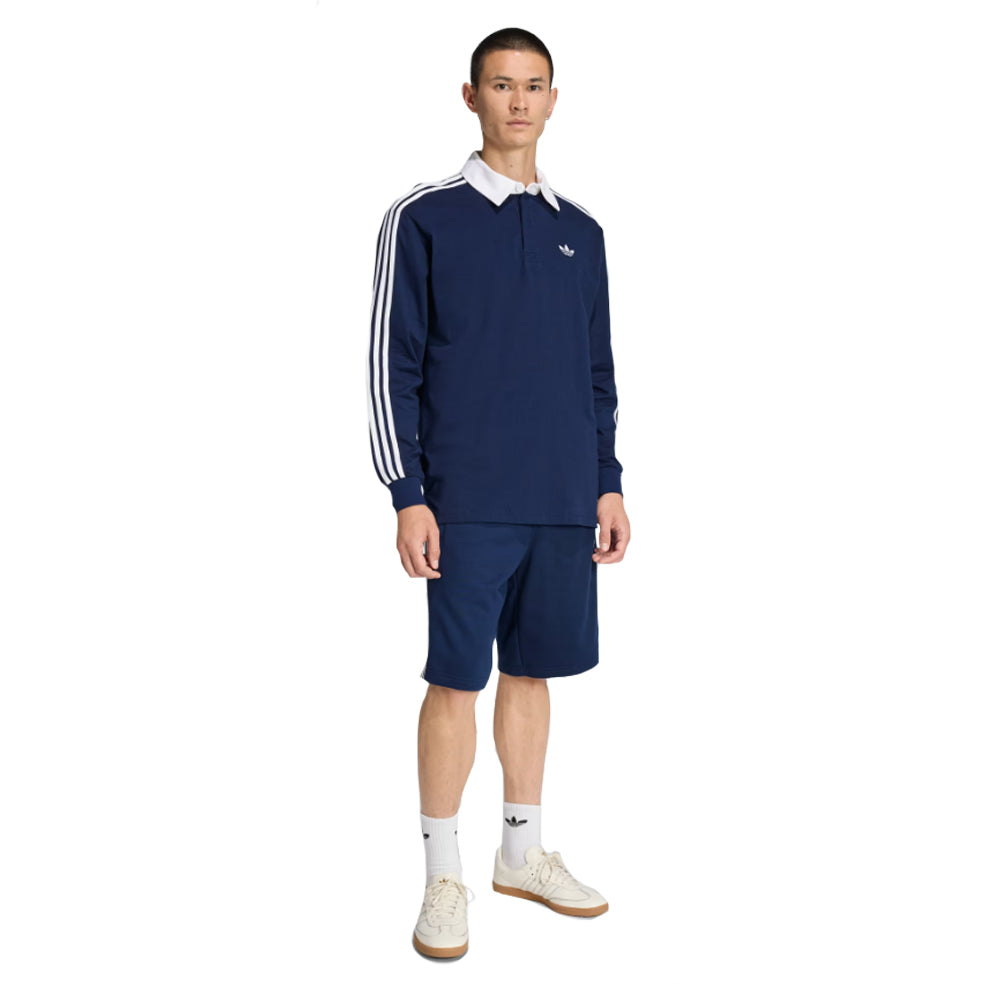 3 Stripes Rugby Long Sleeve Polo Shirt - Indigo/White