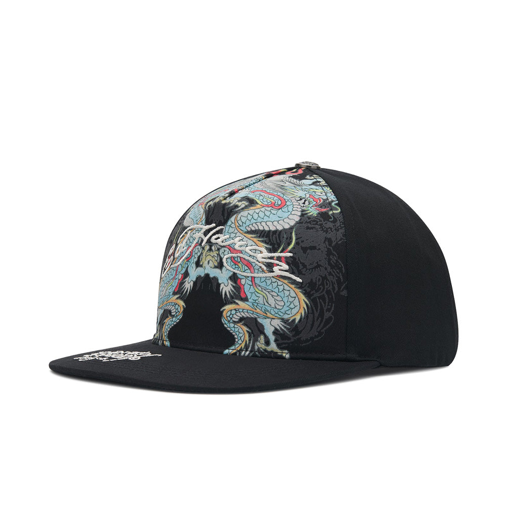 Battle Dragon 5 Panel Flat Peak Cap - Black