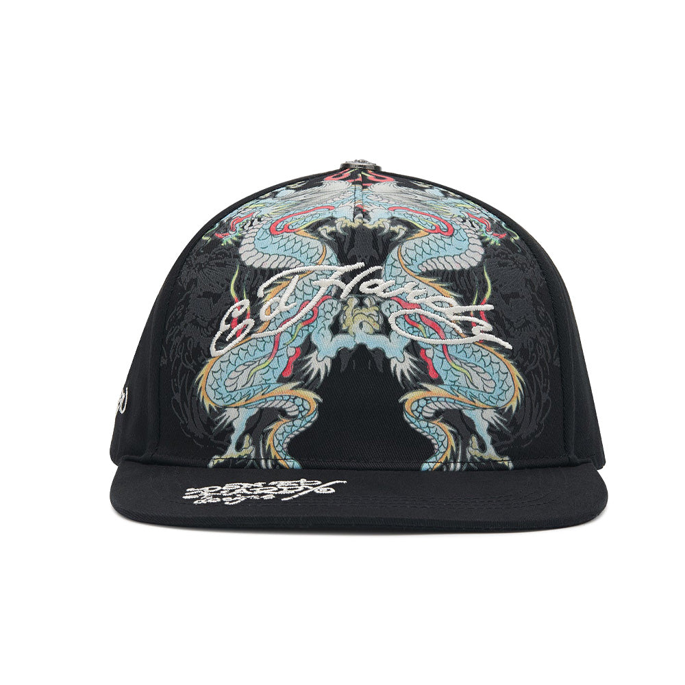 Battle Dragon 5 Panel Flat Peak Cap - Black
