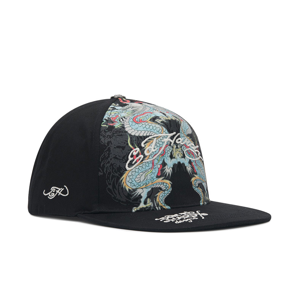 Battle Dragon 5 Panel Flat Peak Cap - Black