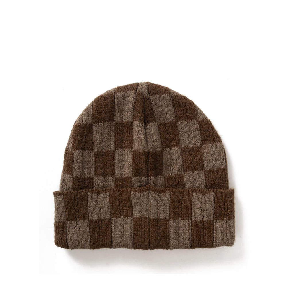 Chunky Check Beanie - Brown
